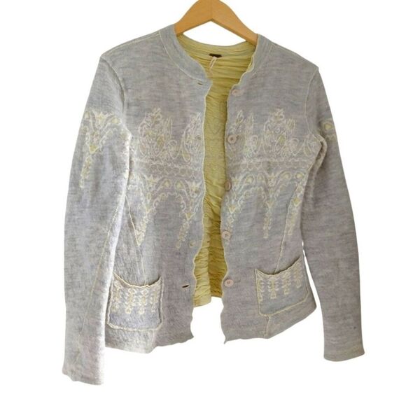 Free People Sweaters - RARE Free People Wool/Cotton Fair Isle Button Sweater Grey Yellow S/M